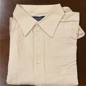 Canali dress shirt cream with tan micro check